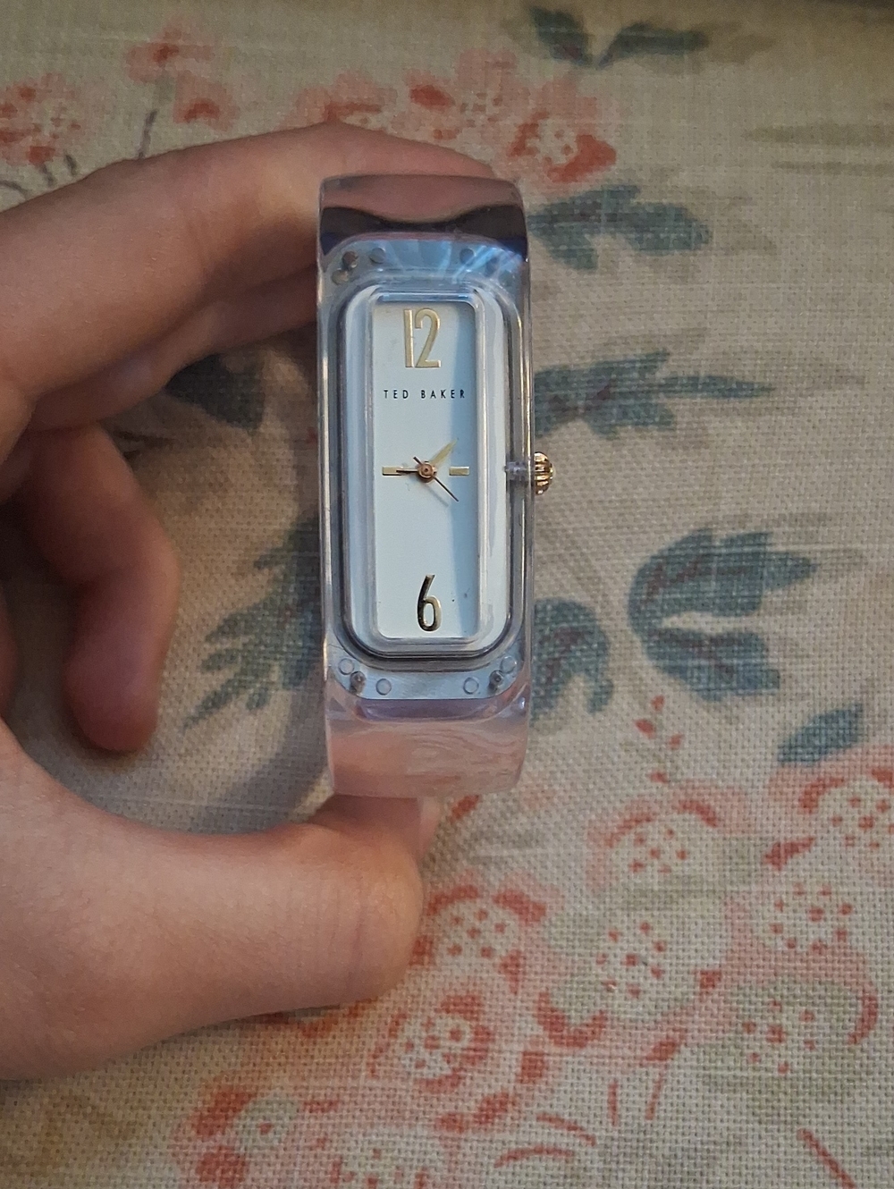 Ted Baker Clear Lucite Bangle Watch with White Dial and Gold Accents